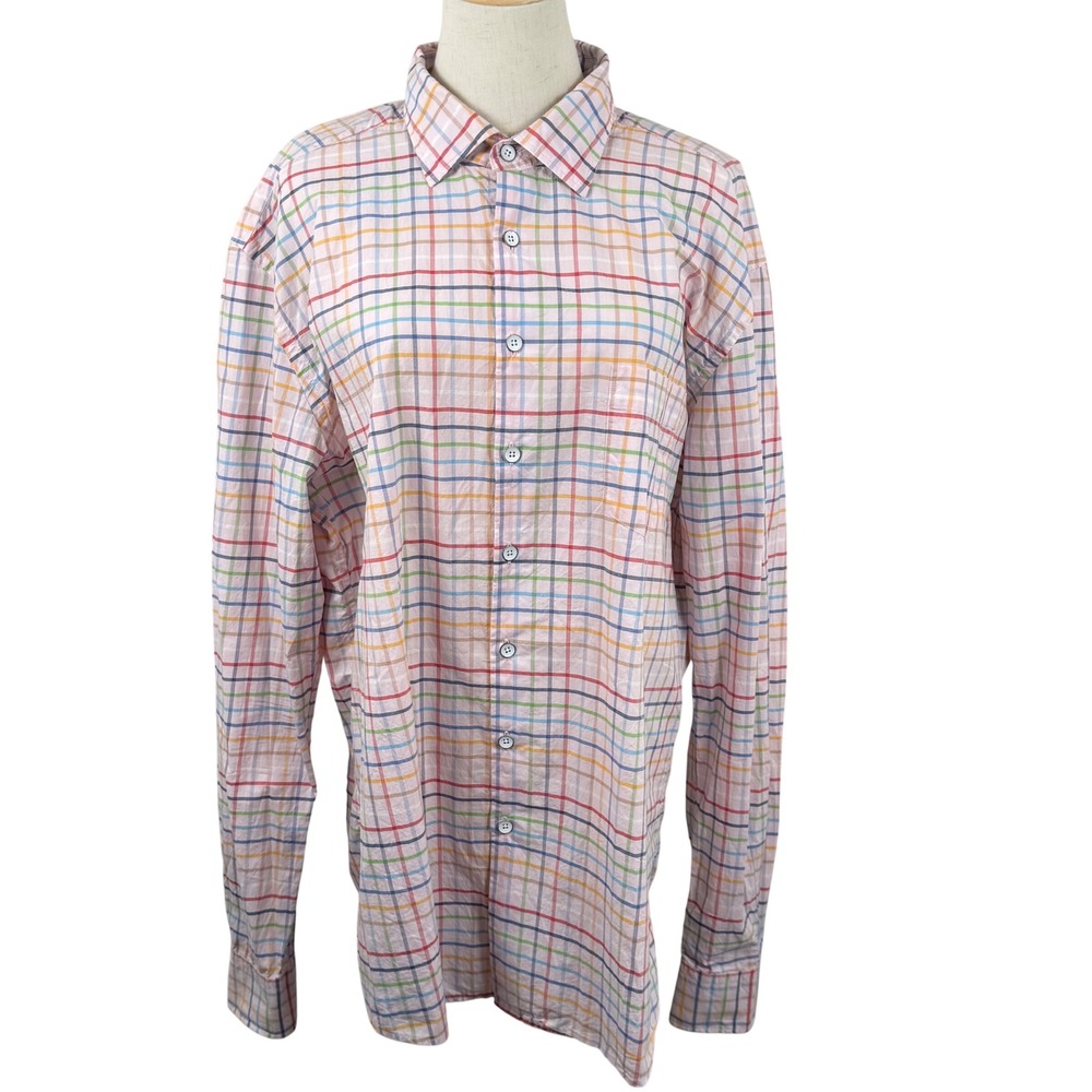 Rodd Gunn 2XL Sports Fit Shirt Rainbow Gun Check Oxford 3 Albini Italian Cotton